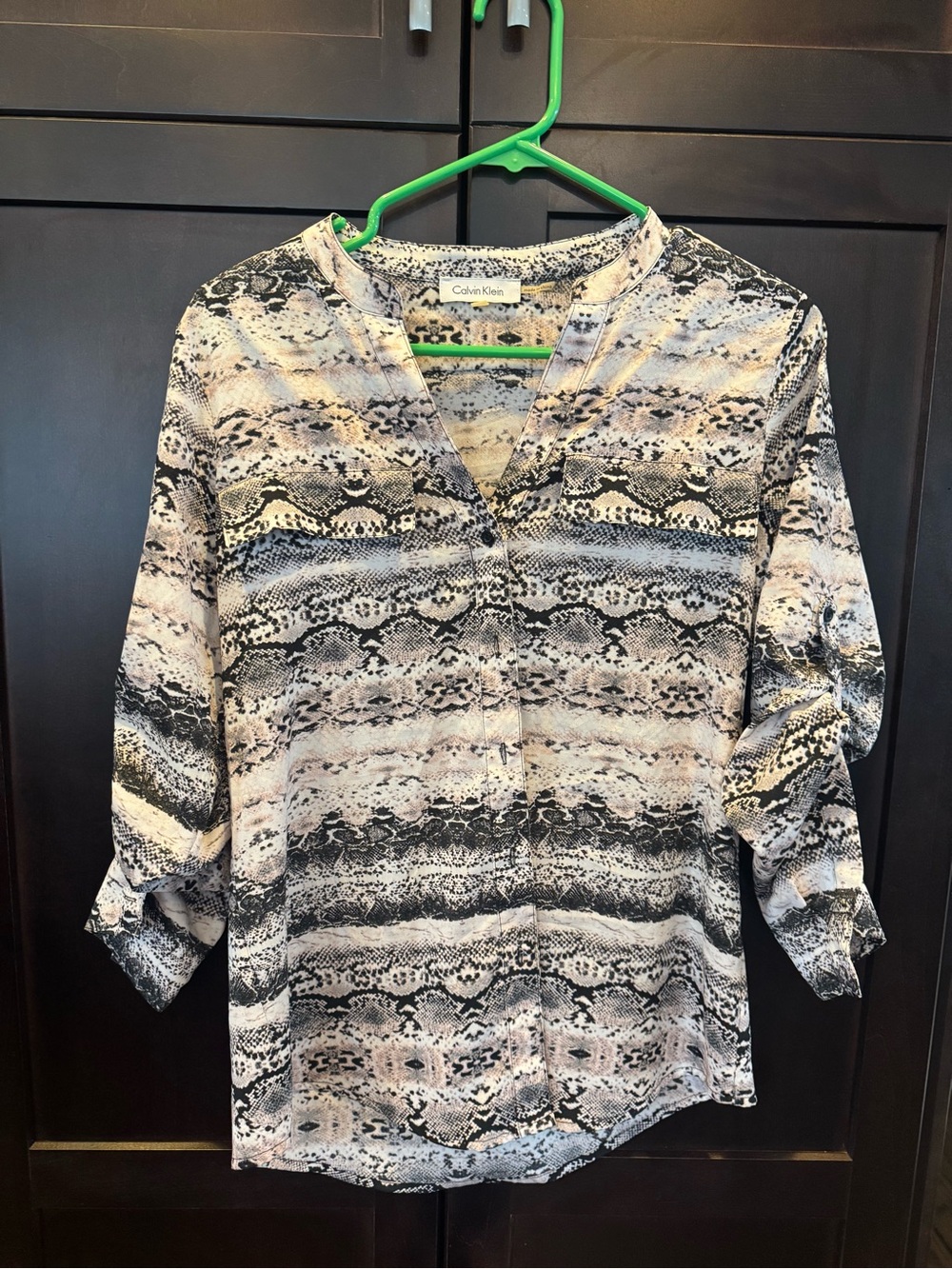 Calvin Klein Black, White & Cream Patterned V-Neck Tunic